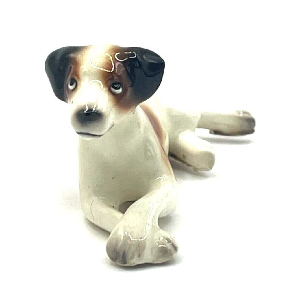 Hagen Renaker Genuine Vintage Retired Miniature Lying Jack Russell Terrier